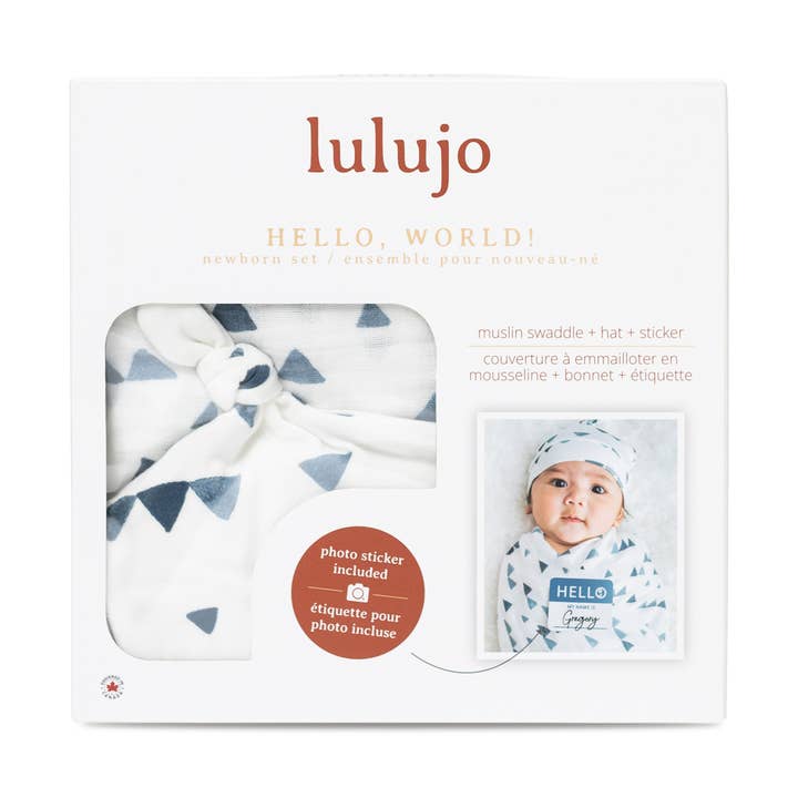Hello World Newborn Set – Navy Triangles for wholesale by Lulujo Baby