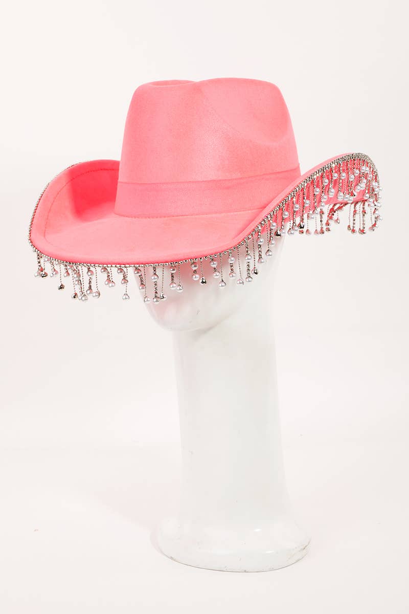 Collections by Fame Accessories – wholesale Cowboyhatt - Dam – Pärlhatt med strassfrans i västerländsk cowboystil1