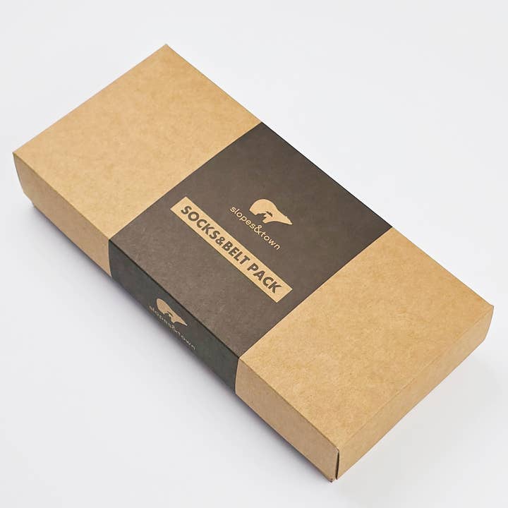 Slopes&Town – Großhandel Gürtel – Unisex – Geschenkbox Gürtel Philip und graue Fahrradsocken