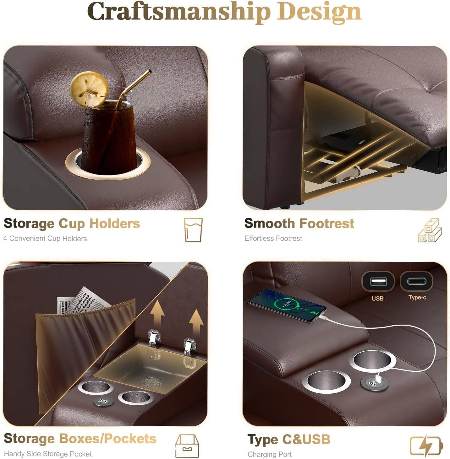 Brown Reclining Massage Loveseat With USB Ports And Wall Hugger for wholesale on Faire5