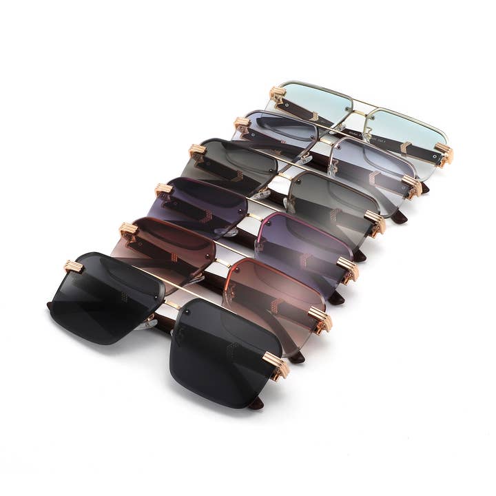 Luxurious Rimless Oversized Brow-Bar Square Sunglasses for wholesale by Cramilo Eyewear