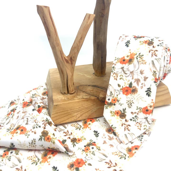 JFMaccessories - Wholesale Necktie - Men's - Burnt Orange Floral Neckties, Wedding Floral Tie, Groomsmen Neckties, Groom Gift Tie, Groom necktie, Copper Rust Floral tie, Wedding tie