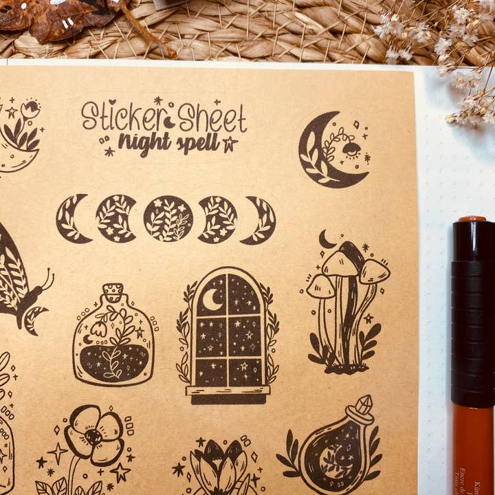 Split Moon Studios - Wholesale Sticker - KRAFT Night Spell Sticker Sheet - Bullet Journal5