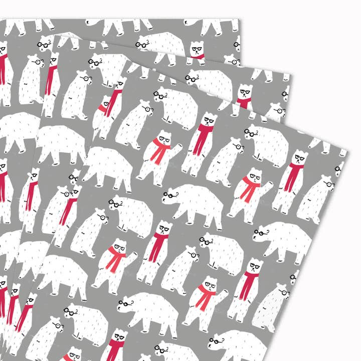 Polar Pals Silver | Hojas de envoltorio para regalos de Navidad para venta al por mayor de USTUDIO Design