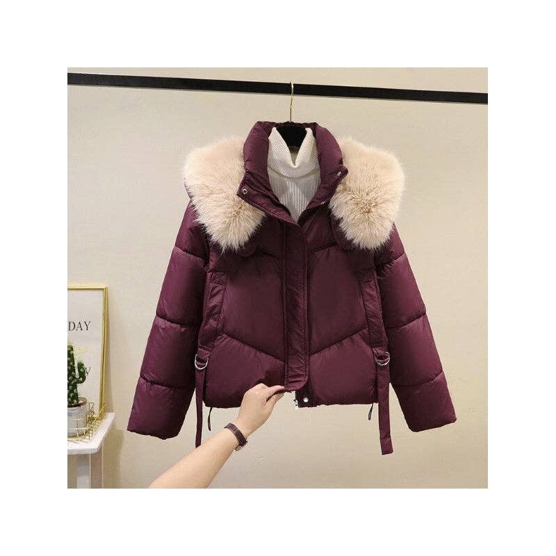 UZ Wholesale Store – wholesale Päls/fuskpäls - Dam – Oversized vadderad kort bomullskappa med tjock pälskrage5