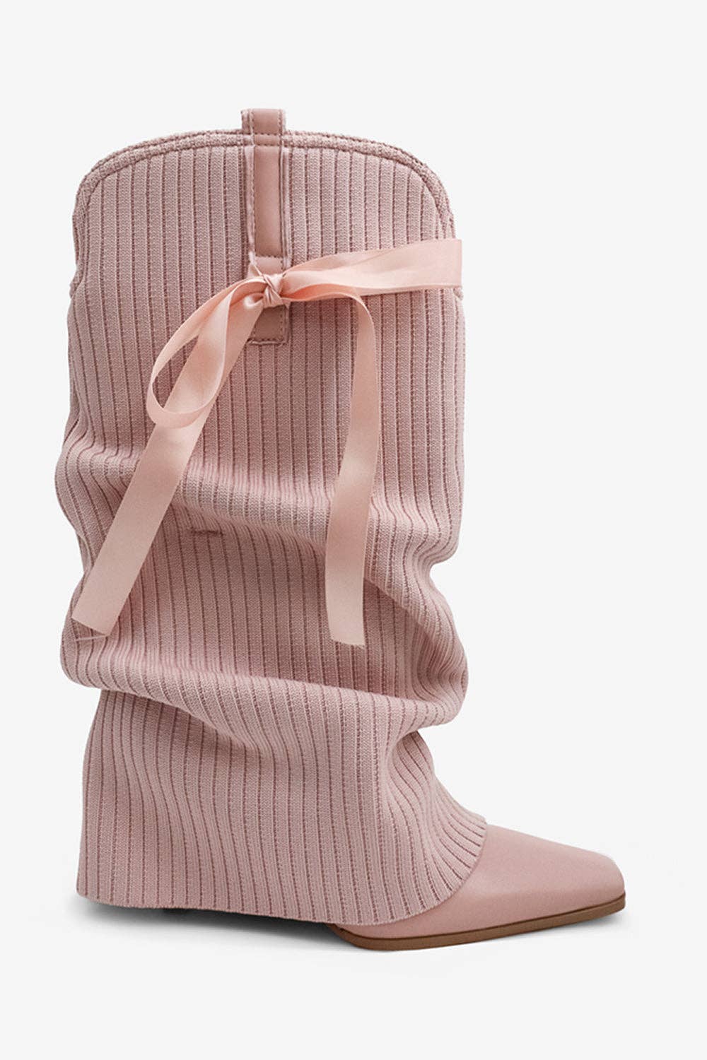 Lemonade Shoes - Wholesale Boots – Women’s - CODE WORDS - Chic & Cozy Coquette Boot, Satin Bow, Rib Knit4