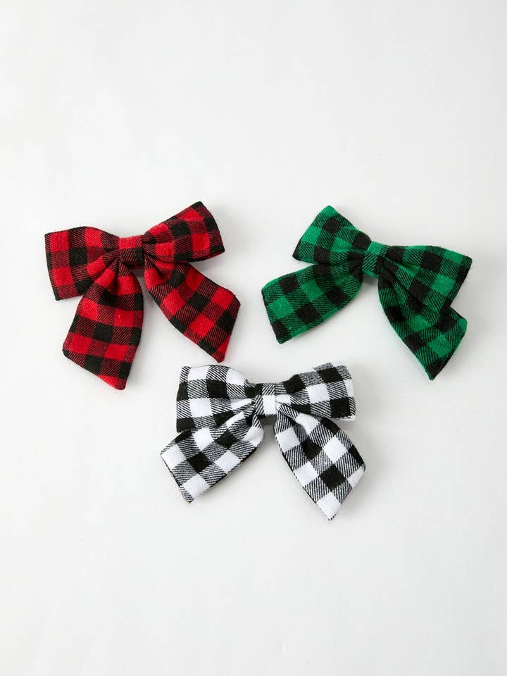 Winter Christmas Plaid Bow Hair Clip for wholesale by Rylee Faith Designs
