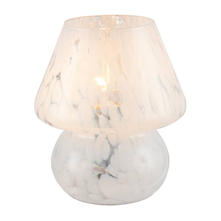 Happy Homewares – wholesale Accent/desk lamp – Modern Designer Mushroom Glass Table Lamp in White Snowflake Pattern