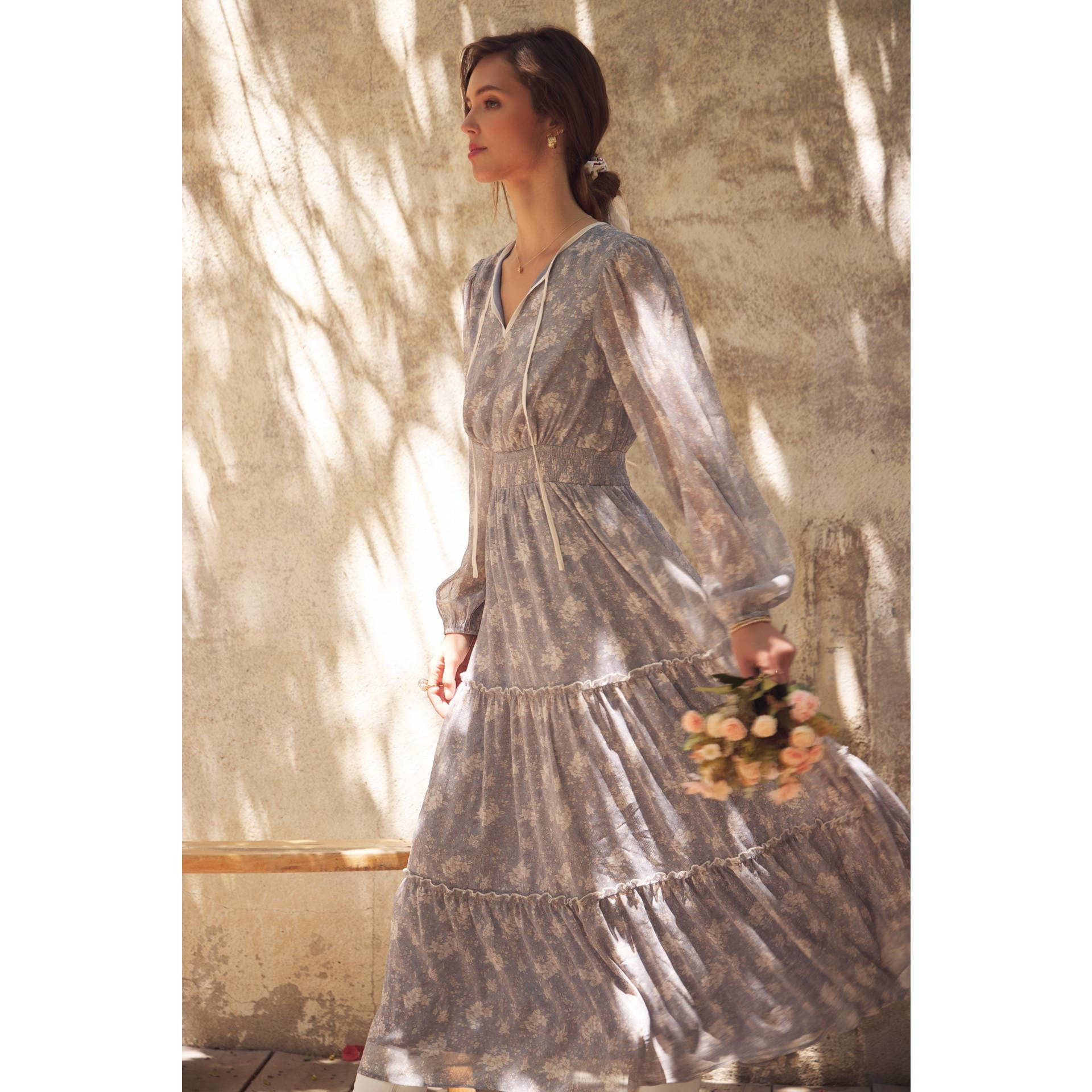 in february - Wholesale Dress - Women's - DELICATE ROMANTIC SHEER FLORAL MAXI DRESS7