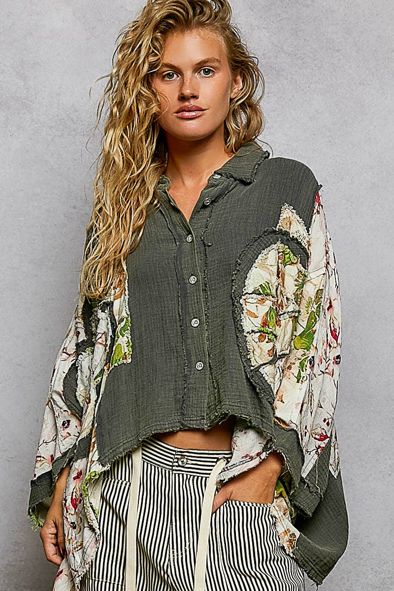 Pol Clothing - Wholesale Button Down Shirt - Women's - 3/4 sleeve roomy fit floral printed shirt top9
