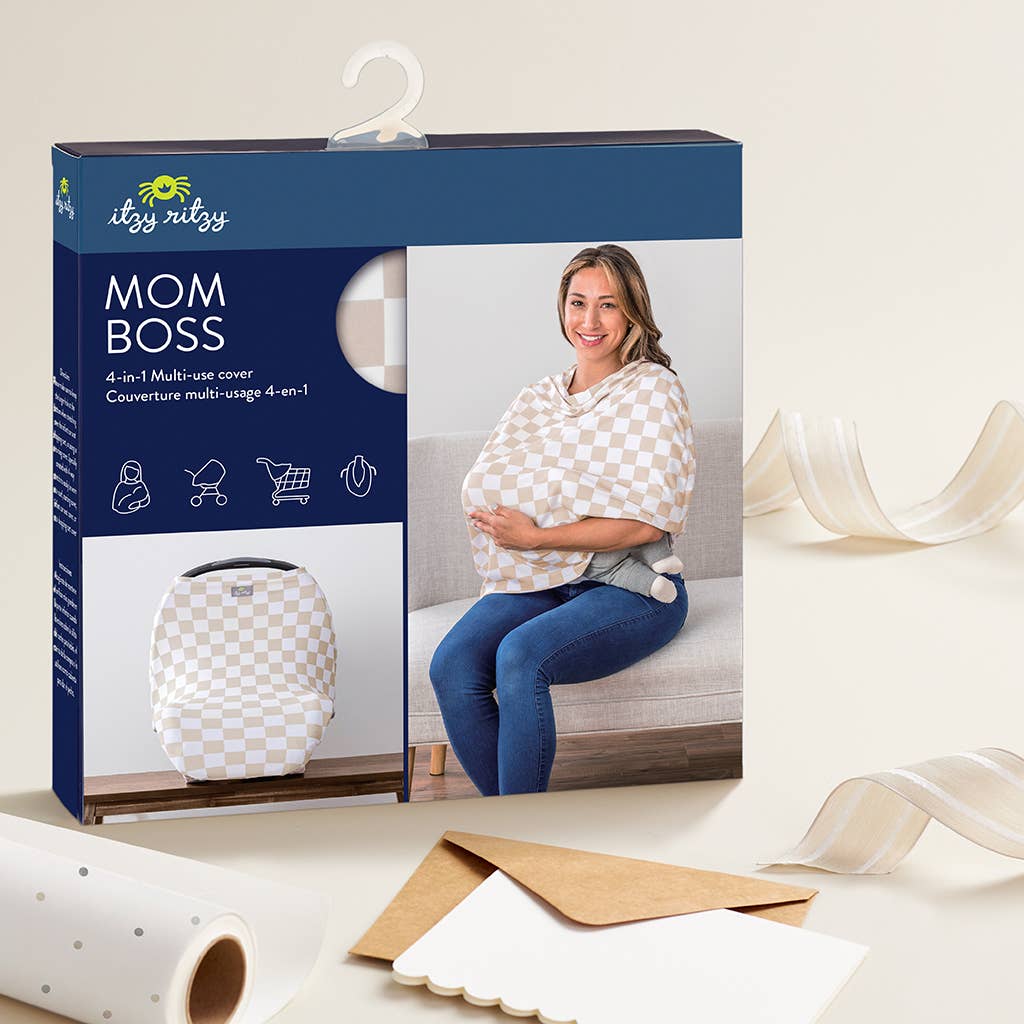 Itzy Ritzy - Wholesale Car Seat Cover - Kids & Baby - *NEW* Taupe Checkerboard Mom Boss™ 4-in-1 multi-use cover4