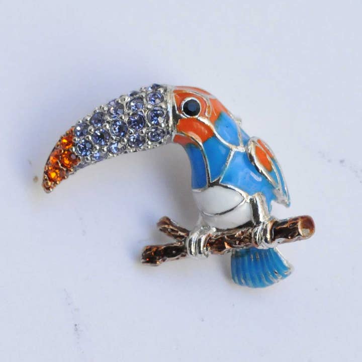 Toucan Fantasy Multicolor Rhinestone Christmas Brooch for wholesale by La Jungle des Gemmes