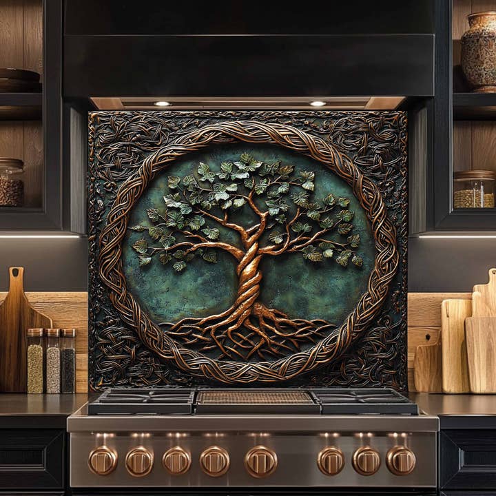 Resguardo de Cozinha em Vidro Temperado Durável – Resguardo de Cozinha com Design da Árvore da Vida por atacado de Glass Kitchen Backsplash