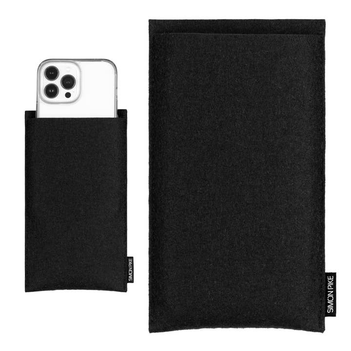 Simon Pike - Wholesale Phone Wallet - Unisex - “Boston” black wool felt mobile phone case