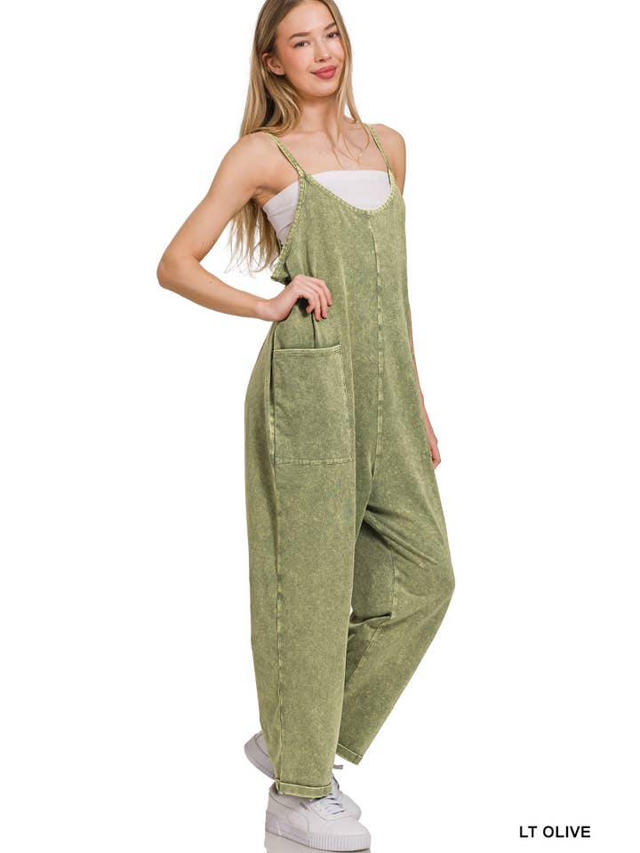 42POPS - Wholesale Overalls - Women's - '..._ Washed Spaghetti Straps Overalls W/ Pockets