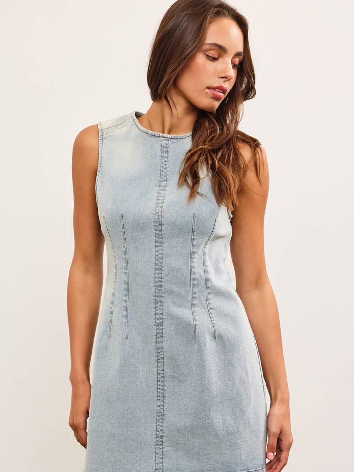 FITTED SLEEVELESS DENIM DRESS for wholesale on Faire