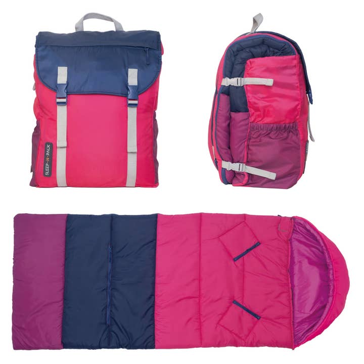 Sleep-N-Pack™ – Big Kid Size | Color Block Raspberry Sorbet, Navy & Winterberry for wholesale by Mimish