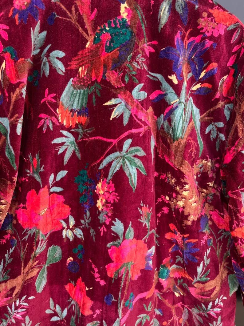 bhavnas boutique - Wholesale Robe - Women's - Women Wear Cotton Velvet Robe Bird Print Velvet Kimono Robes2