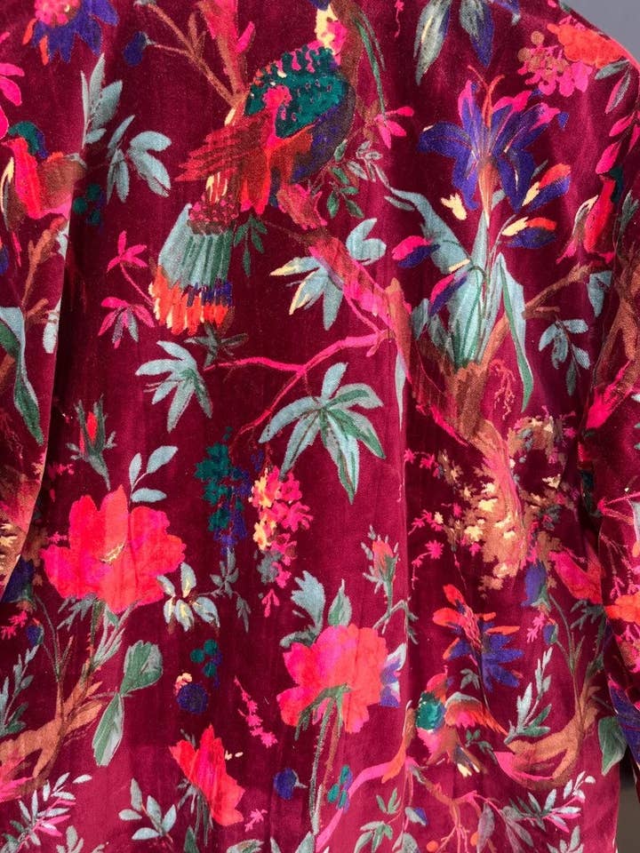 bhavnas boutique - Wholesale Robe - Women's - Women Wear Cotton Velvet Robe Bird Print Velvet Kimono Robes2