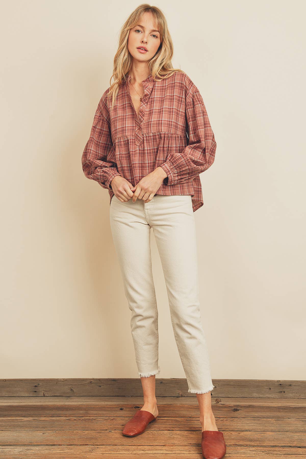 Dress Forum - Vente Chemisier – femme - Haut de babydoll à manches bouffantes à carreaux FT67134