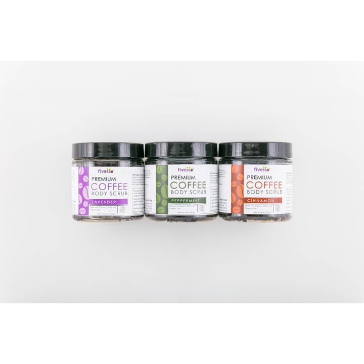 Fivesso - Organic Coffee Skincare - Wholesale Body Scrub/Exfoliant - Fivesso Coffee Body Scrub Variety Pack - Dozen1