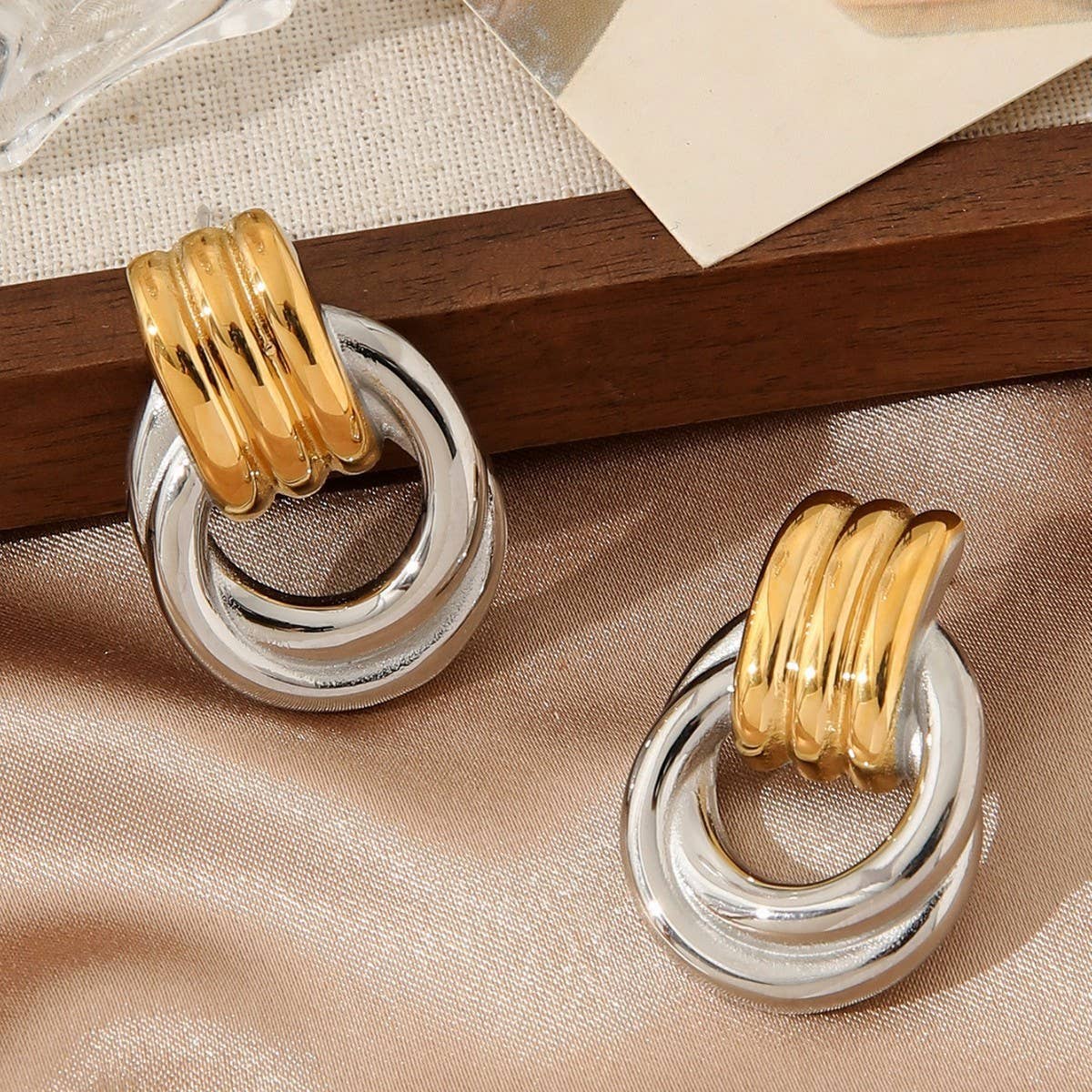 ACCITY - Wholesale Hoop Earrings - 18K GOLD THREADED TITANIUM HOOP EARRINGS_CWMM36032