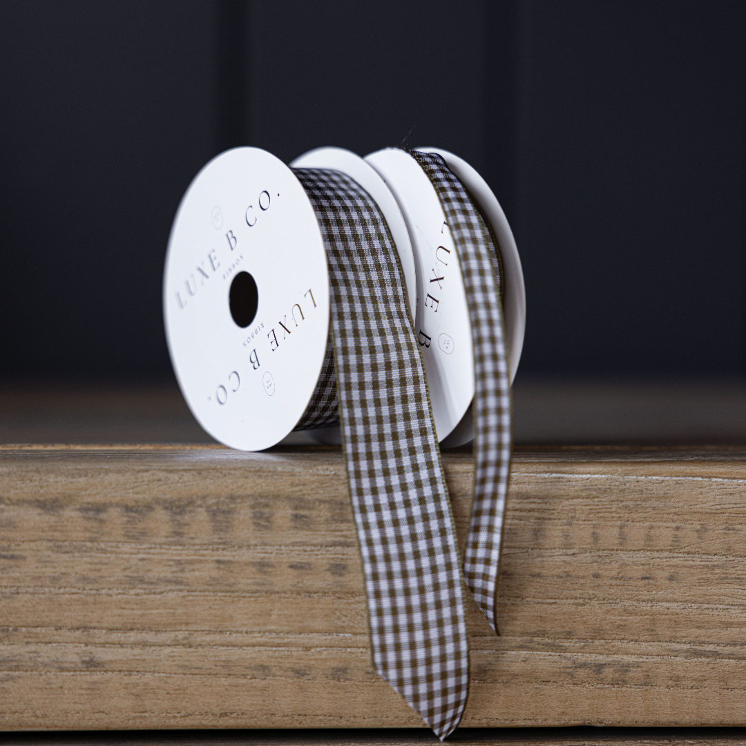 Luxe B Co - Wholesale Ribbon - Gift Wrapping - Gingham Olive Ribbon Holiday Decor3