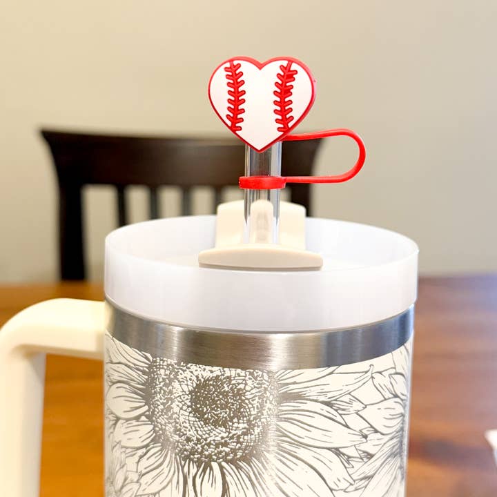 Vroom Blooms - Wholesale Drinking Straw - Straw Topper 3 pack - Heart Baseball, Baseball Field, Bat 3