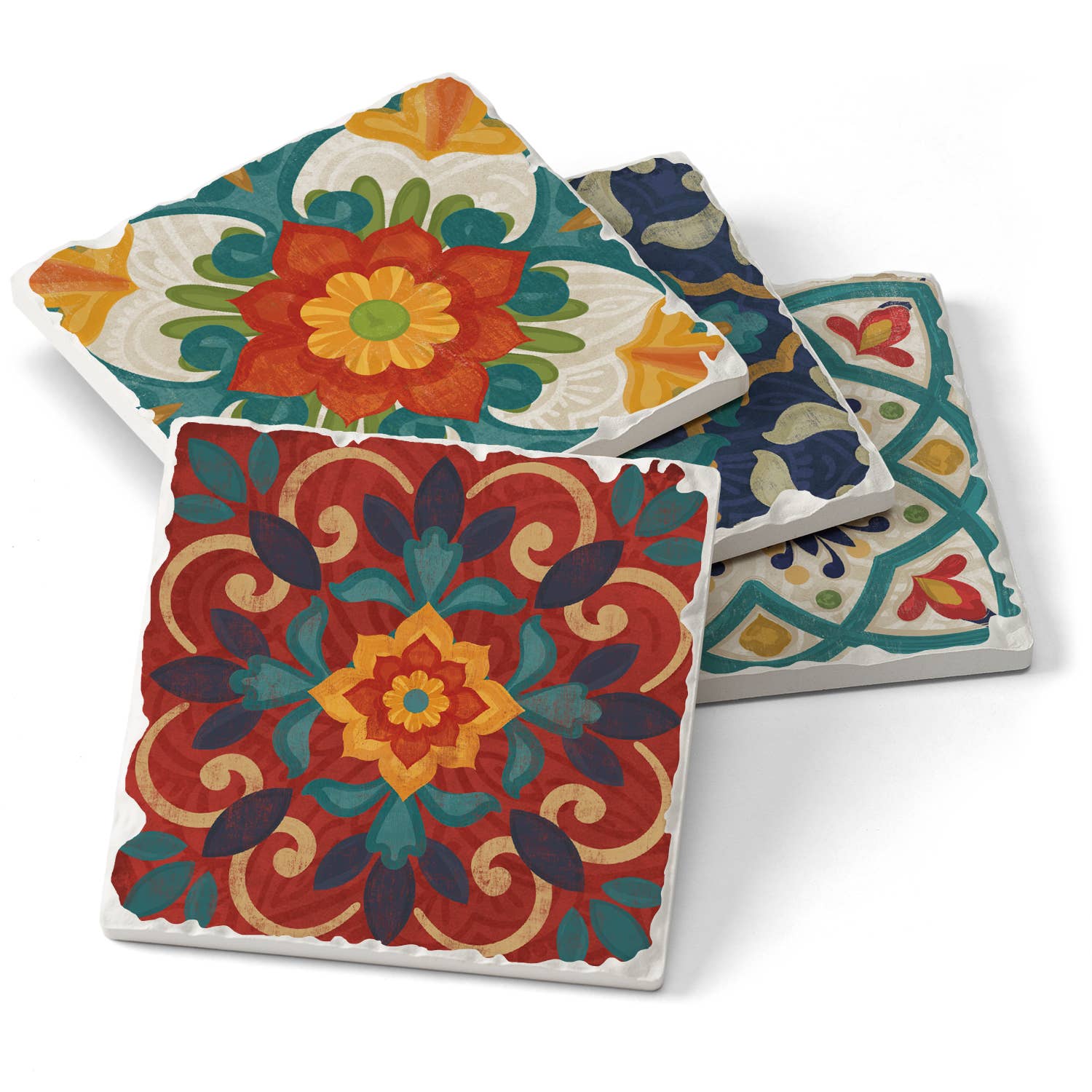 CounterArt/Highland Home/Thirstystone - Wholesale Coasters - Spanish Villa Assorted Image Tumbled Tile Coaster 4 Pack6