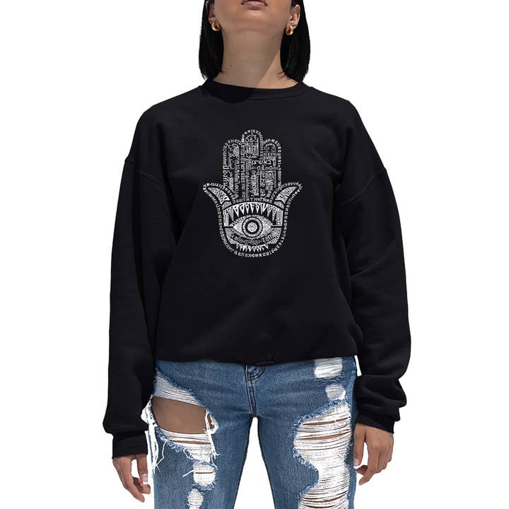 Women's Word Art Crewneck Sweatshirt - Hamsa for wholesale by LA Pop Art