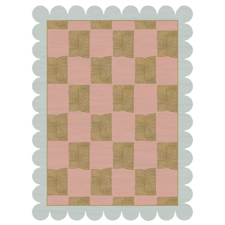 Scalloped Leaf Checker Pastel Hand Tufted Rug for wholesale by Maia Homes