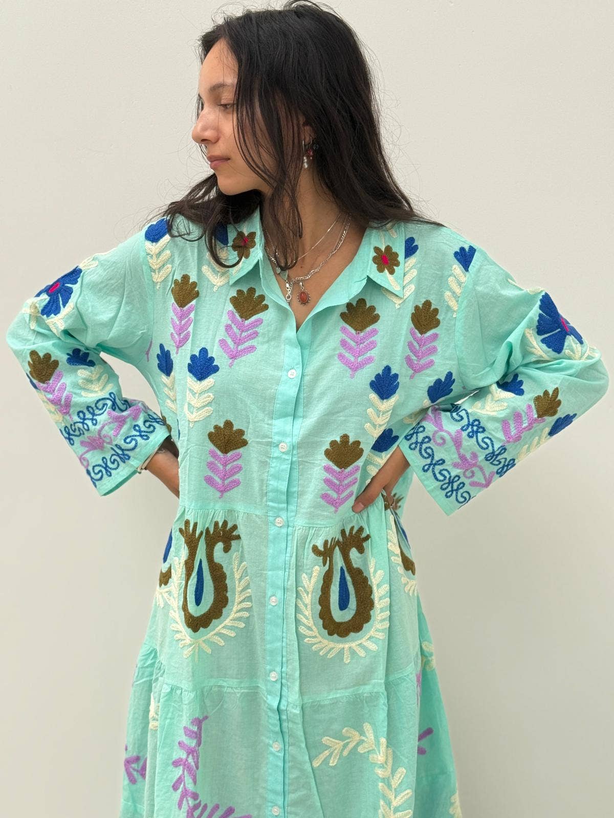 ToutVintage - Wholesale Dress - Women's - Borduurjurk lichtgroen