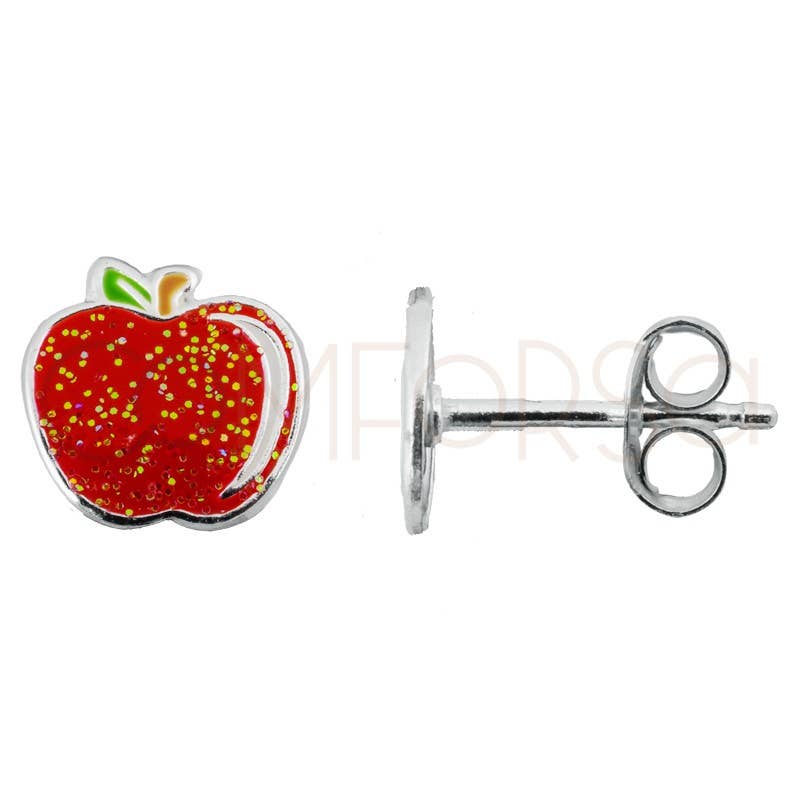 COM FORSA SL - Wholesale Stud/Post Earrings - Sterling silver 925 mini apple glitter earrings 9 x 9mm0