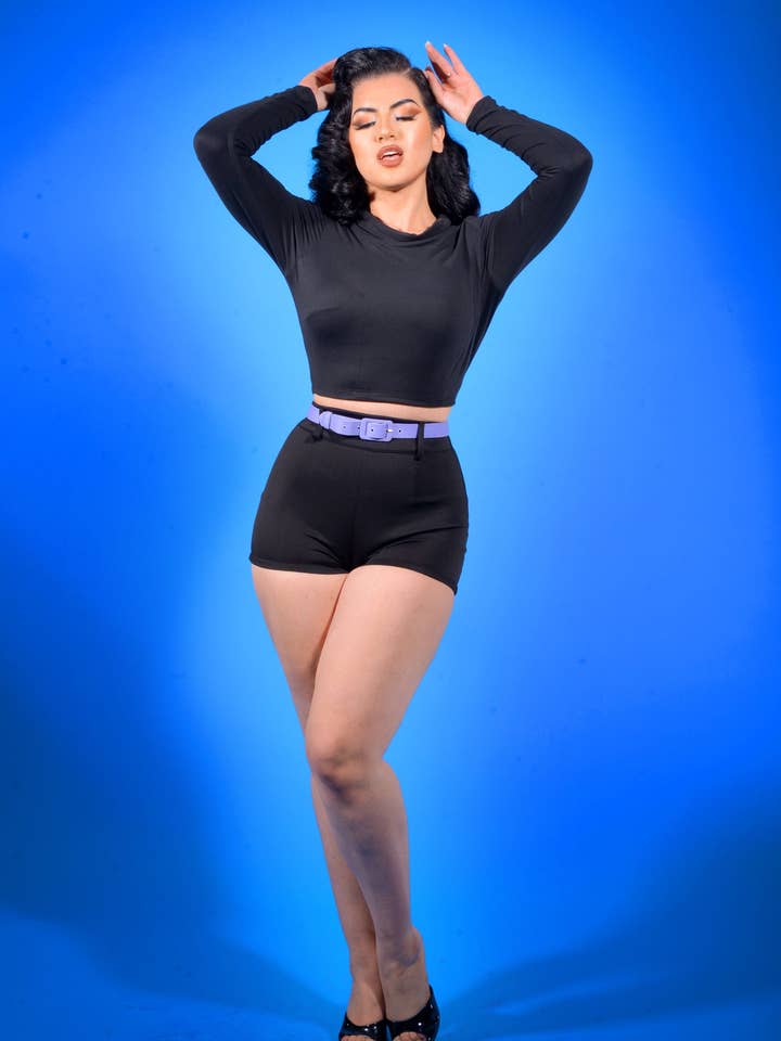 Joanna Long Sleeved Crop Top in Black Knit | Deadly Dames for wholesale by Pinup Couture