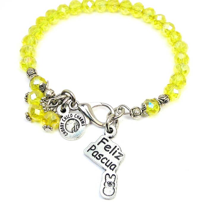 Feliz Pascua Happy Easter in Spanish bunny Splash Bracelet for wholesale by Chubby Chico Charms