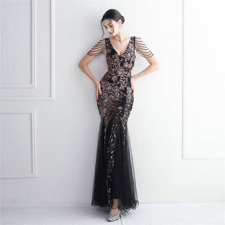 VividLux - Wholesale Gown - Women's - Sequin Mesh Craft Beaded Elegant Fishtail Dress _ Perfect for Annual Meetings2