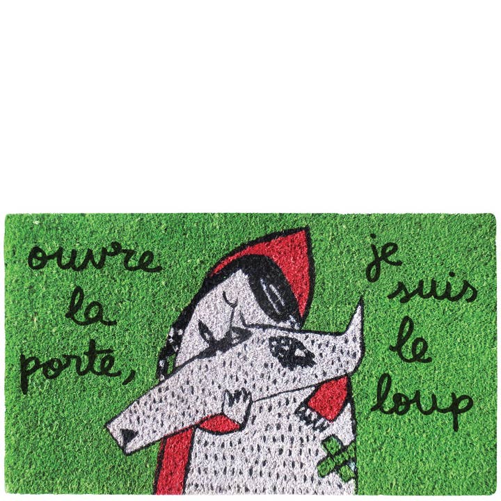 Doormat “ouvre la porte, je suis le loup” green for wholesale by Laroom