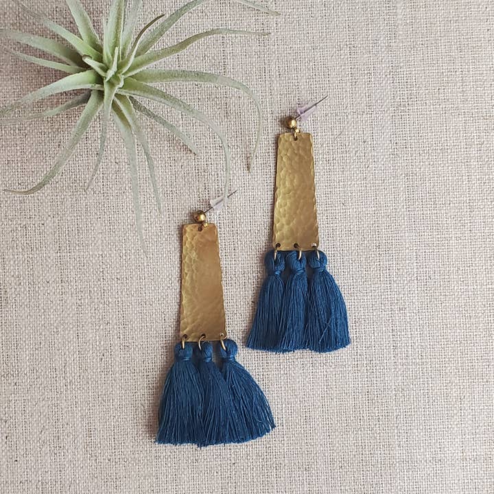 Florencia Tassel Earrings - Blue Tansy for wholesale by MAJ