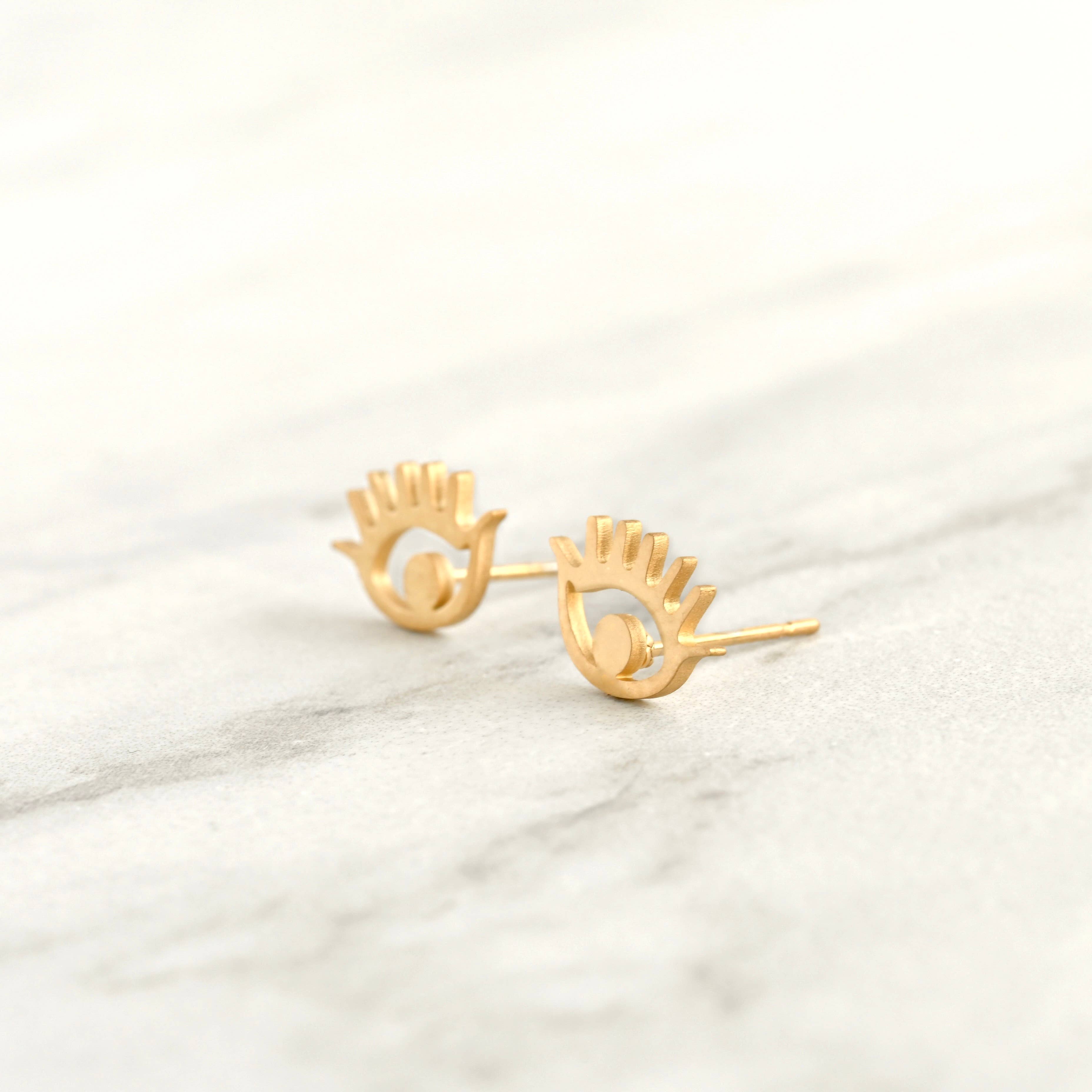 Blueyejewelry - Vente Clous d'oreille - Evil Eye Studs - Boucles d'oreilles ovales minimalistes en or 2