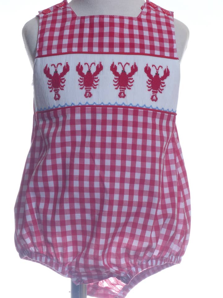 Hello Bebes! - Wholesale Bodysuit (Non-Footed) - Baby - Red Gingham Lobster Smocked Boy Bubble1