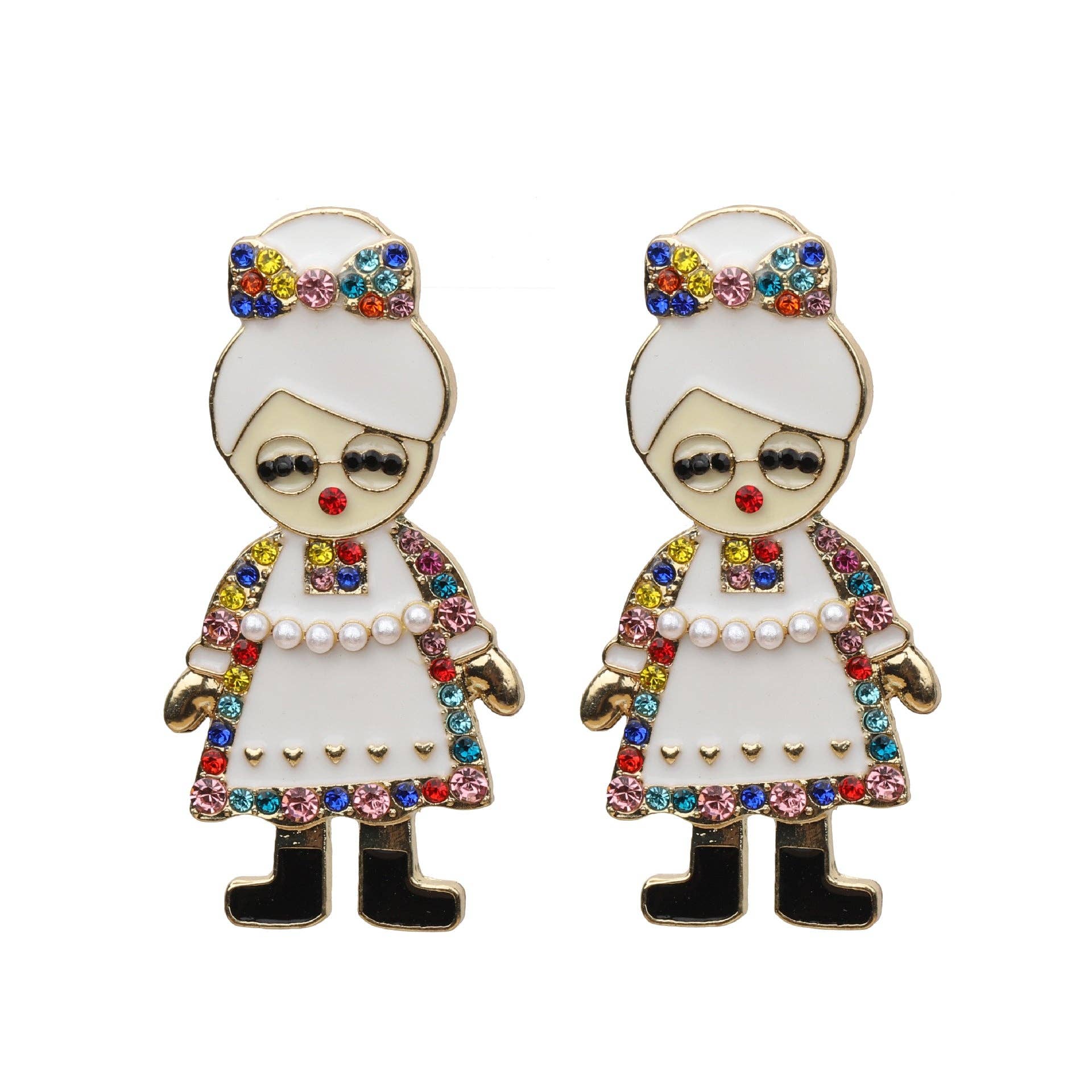 White Santa Granny Rhinestone Earrings E6580 for wholesale on Faire1