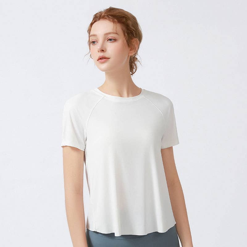 ELKLENS - Vente Haut de sport – femme - T-shirt de yoga à séchage rapide à fente irrégulière Lulu OEM4