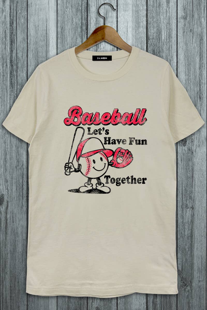 2&moon - Wholesale Screen Printed T-Shirt - Women's - Plus Size Let's Have Fun Together Baseball Graphic Tee3