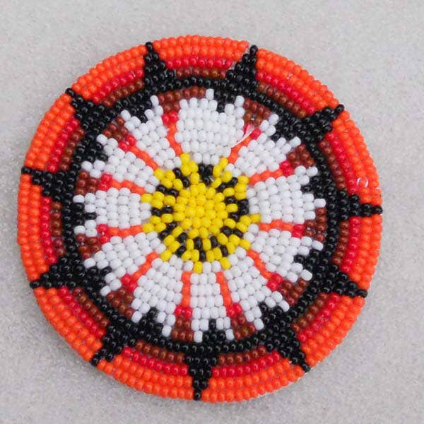 Orange White Native Style Seed Beaded Appliques Rosette Star 2.7” for wholesale by BEADS CORNER