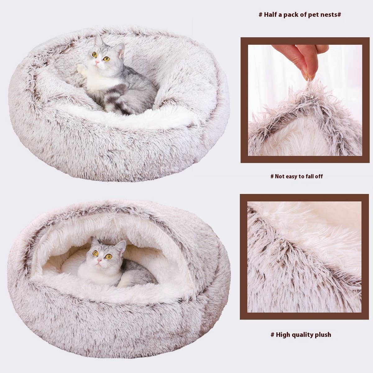 PAWPAWwholesale - Wholesale Pet Bed - Cat/Dog - Semi-Enclosed Cat Bed, Plush Round Pet Mat_CWMM527516