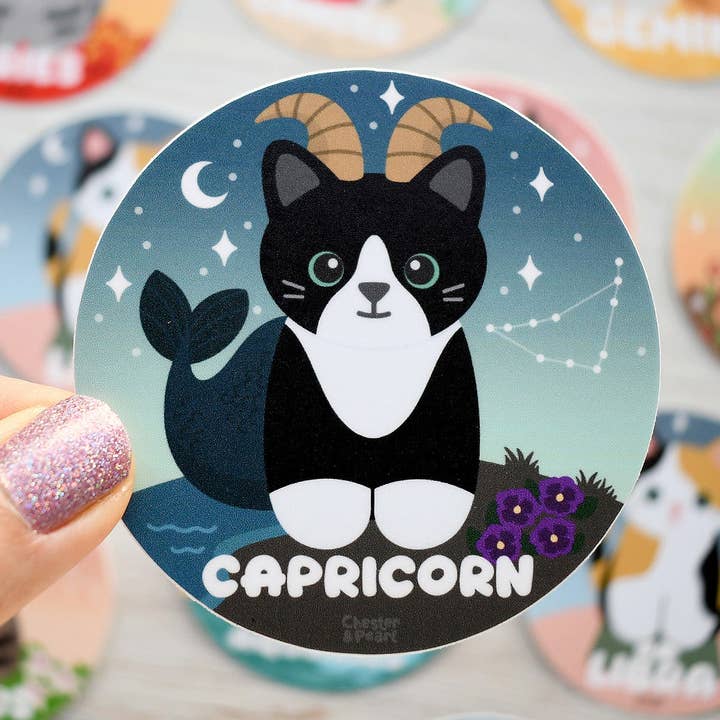 Autocollant en vinyle de chat Capricorne de 3 pouces pour la vente par Chester and Pearl