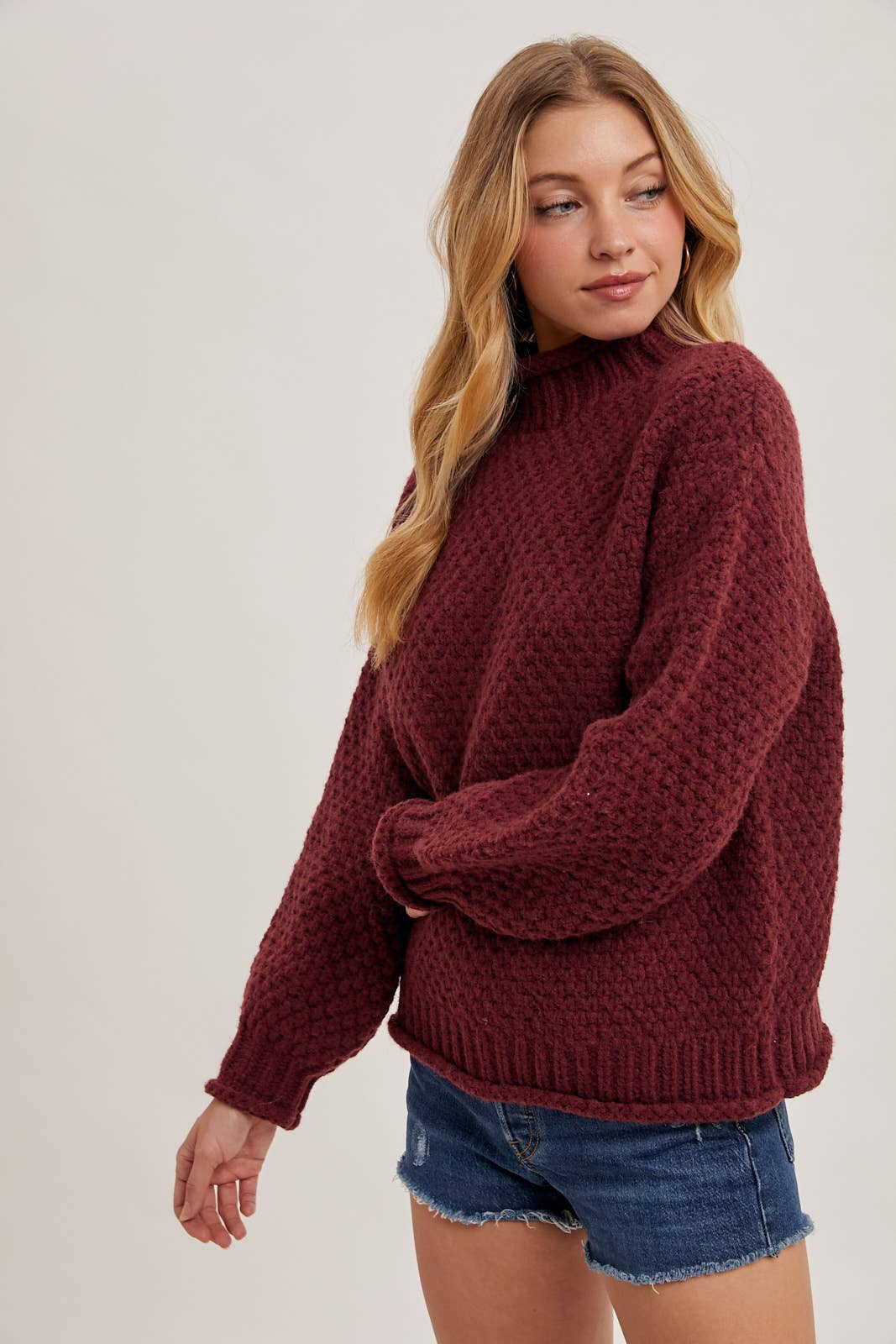 Bluivy - Vente Pull en maille – femme - PULL OVERSIZE EN TRICOT GAUFRÉ À COL MONTANT11