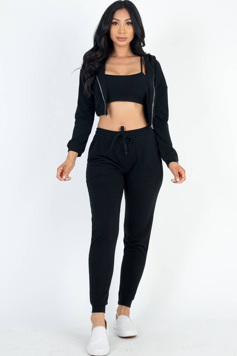 CAPELLA APPAREL - Wholesale Lounge Set - Women's - French Terry Cropped Cami with Zip-up Jacket and Joggers Set20