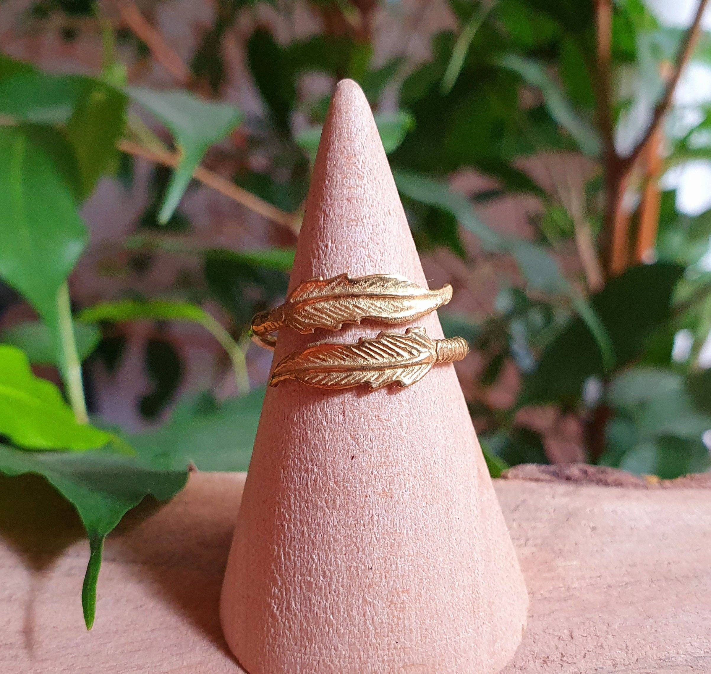 Kaali Boutique – wholesale Band/stacked ring – Brass Feather Boho Ring /  Ethnic / Rustic / Festival / Tribal / Blue / Hippie / Gypsy / Psy / Stone / Feather ring / Feather jewellery7