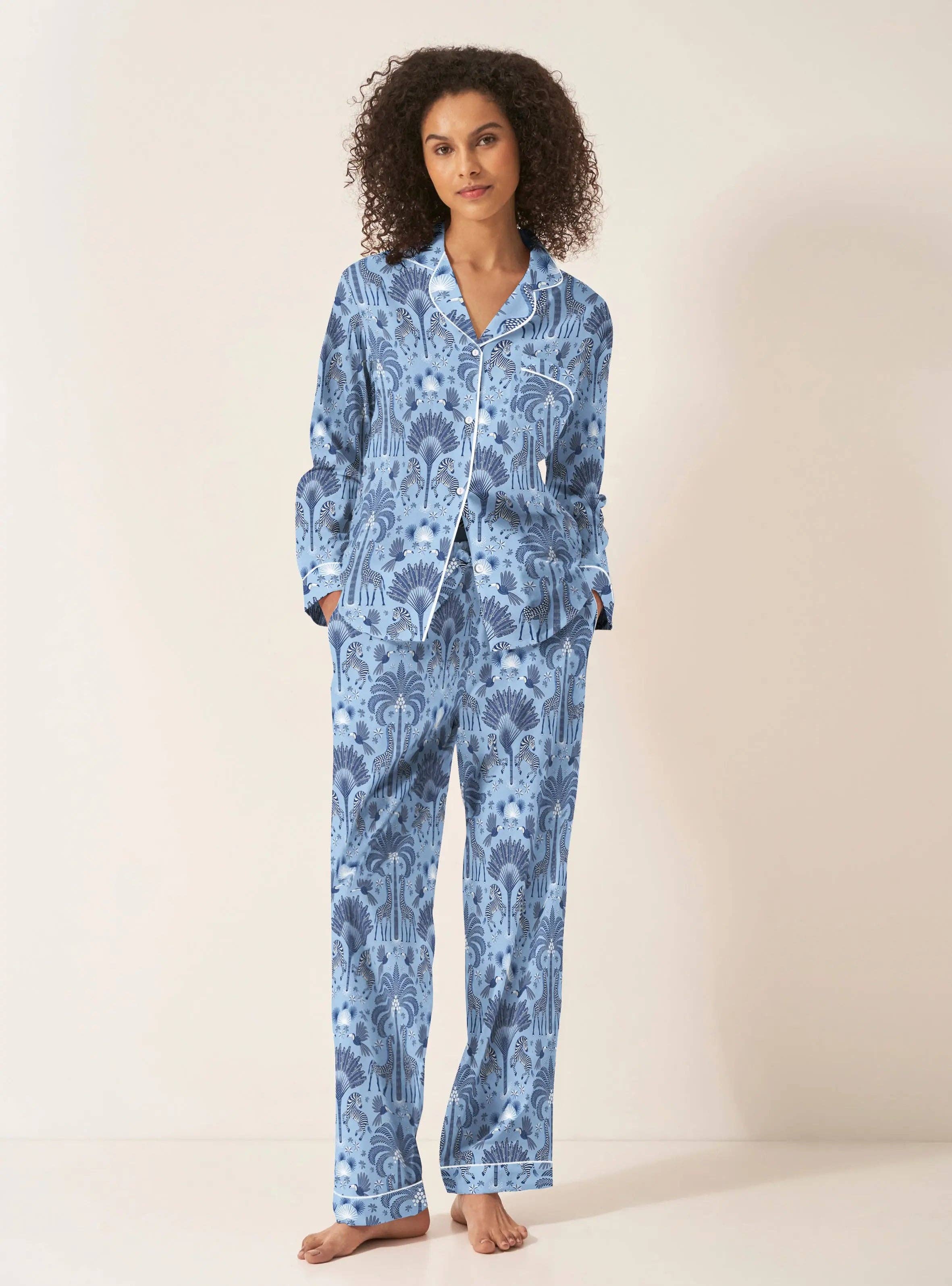 Commodities Trading (UK) Limited (Myza) - Wholesale Sleepwear Set - Women's - Favourite Travels Women's Long Sleeve Organic Cotton Pyjama Trouser Set